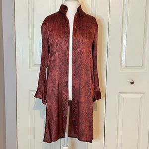 Zara Long Sleeve Button Down Side-Slit Tunic Blouse Women Size XS